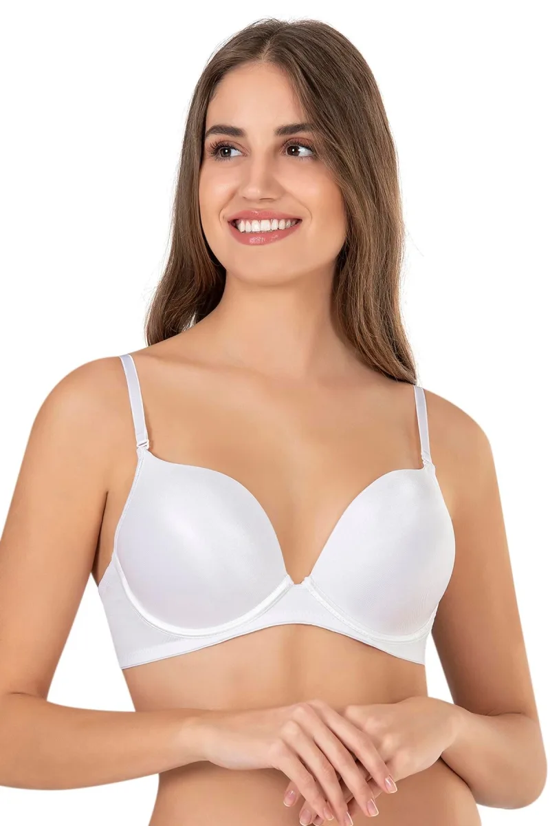 2 Beden Büyük Gösteren Çift Destekli Dolgulu Mikro Kaplı Sihirli Sütyen | Beyaz 7033