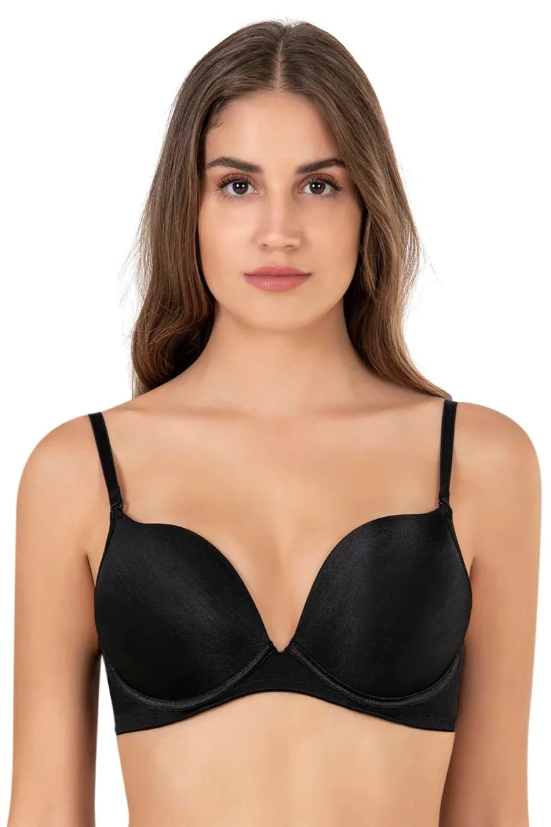 2 Beden Büyük Gösteren Çift Destekli Dolgulu Mikro Kaplı Sihirli Sütyen | Siyah 7033
