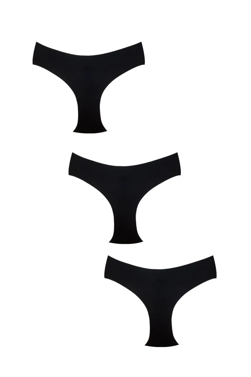 3'lü Pamuklu Lazer Kesim Bato Külot | Siyah 0405