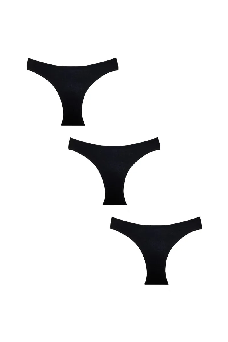 3'lü Pamuklu Ribana Slip Külot | Siyah 0300