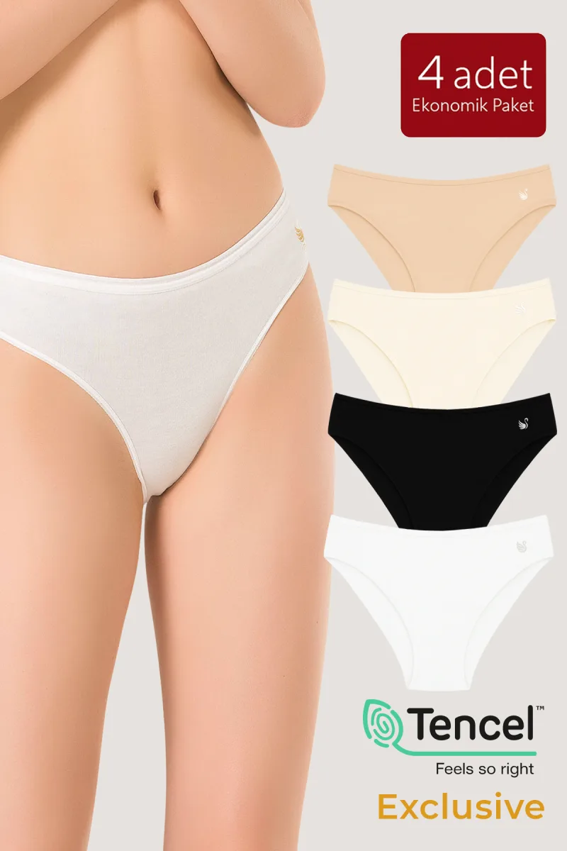 4'lü Paket Kadın Pamuklu Modal Esnek Yumuşak Slip Külot | Asorti K23924