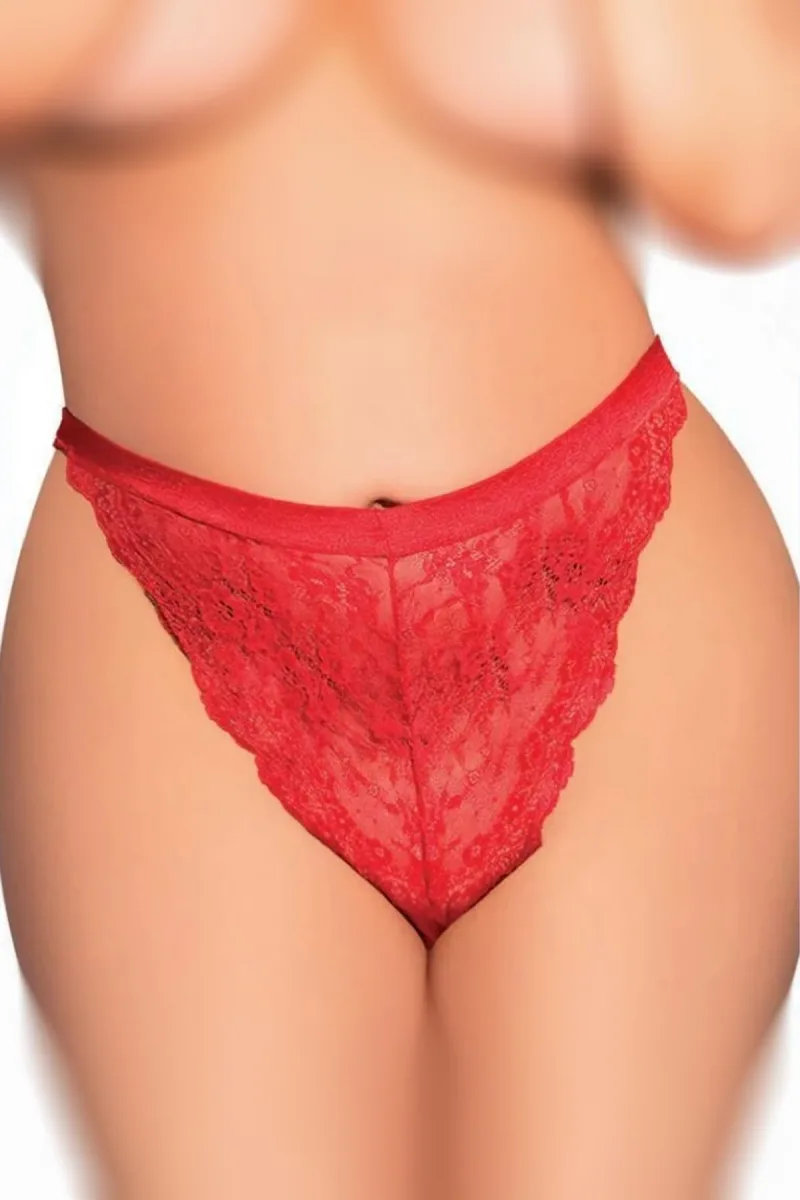 Arka Çapraz İp Detay Dantelli Fantezi Tanga | Kırmızı 9160