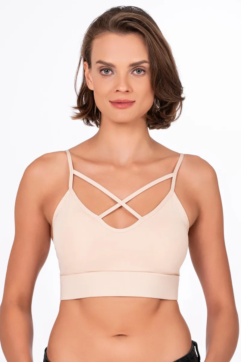 Çapraz Detaylı İnce Askı Sporcu Sütyeni