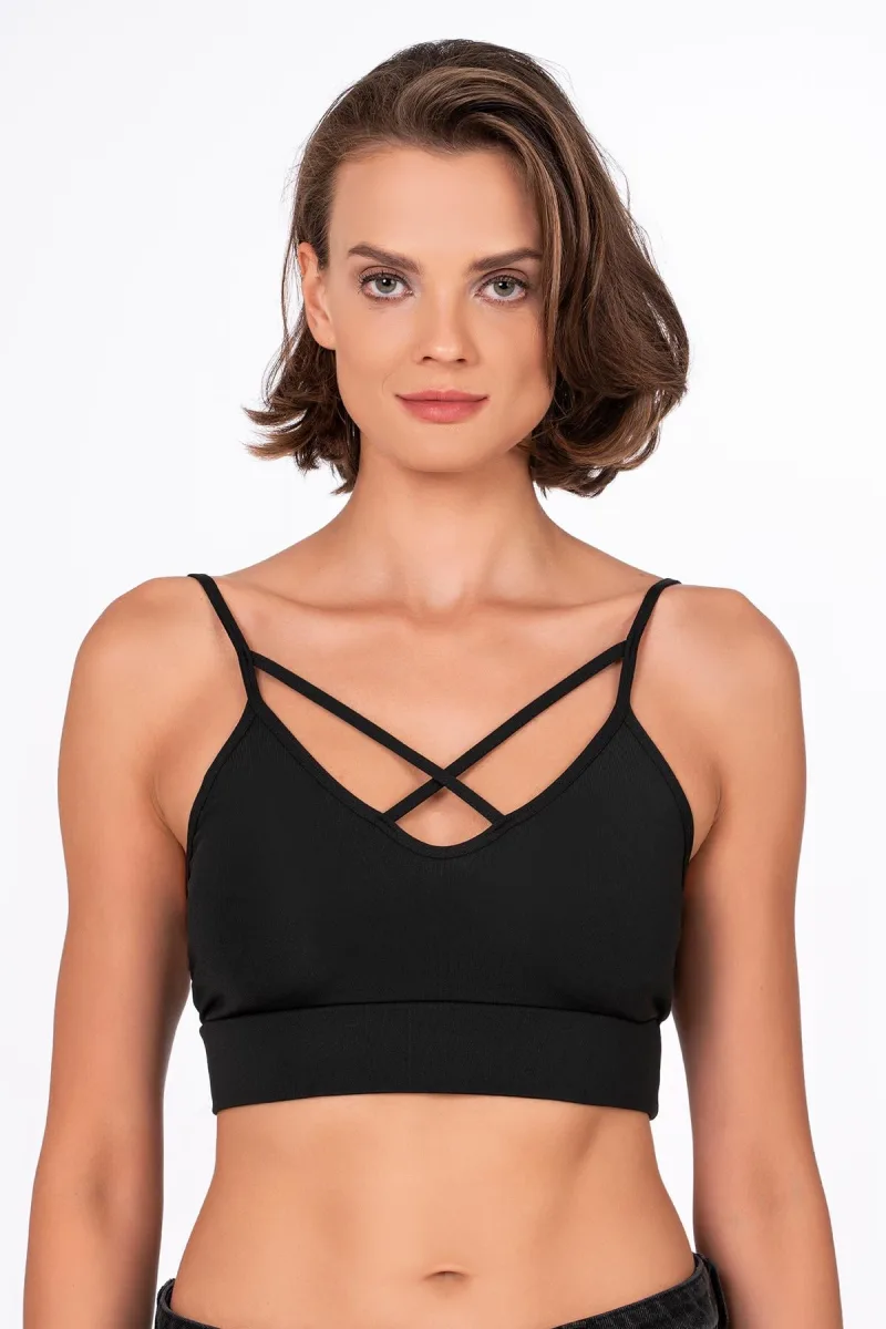 Çapraz İp Detaylı İnce Askı Sporcu Sütyen