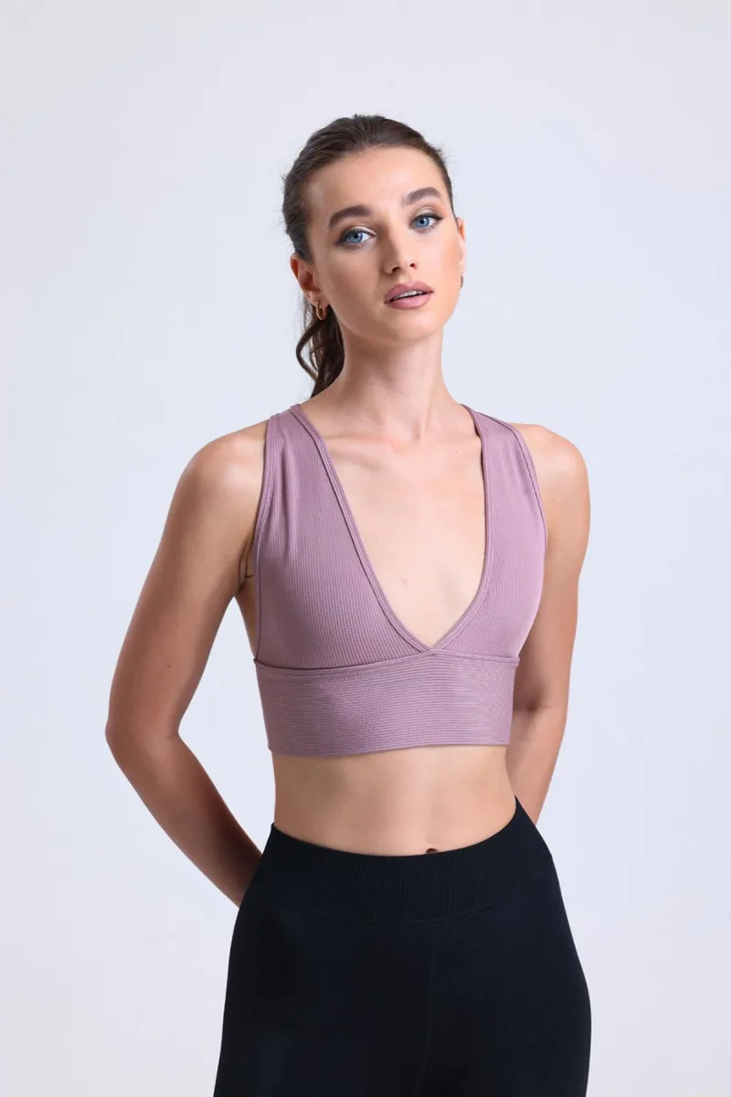 Çapraz Sırt Detay Fitilli Spor Büstiyer  | Gül Kurusu