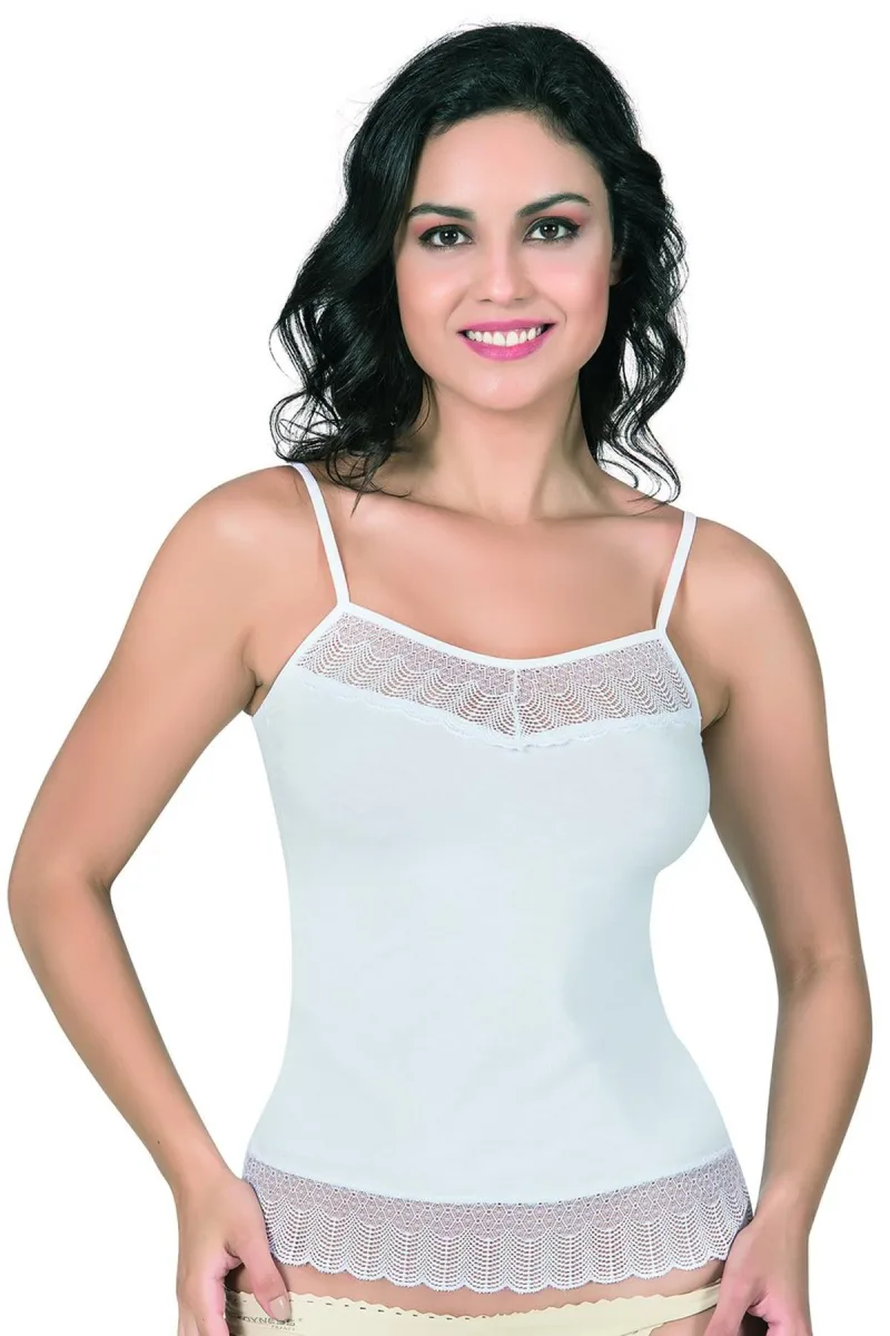 Dantel Robalı İnce Askılı Pamuklu Modal Atlet | Beyaz 25510