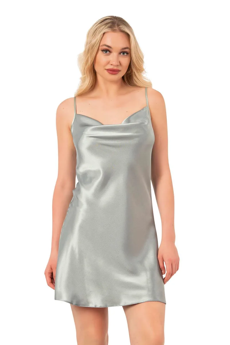 Degaje Yaka Su Yeşili Kısa Gecelik