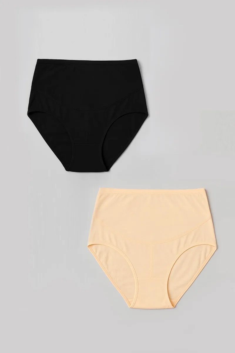 Kadın 2'li Yüksek Bel Hamile Külot Seti – Siyah & Ten Rengi | Yumuşak Pamuklu