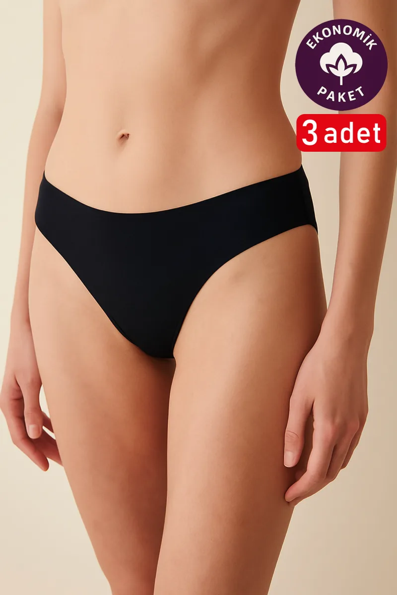 Kadın 3'lü Paket Pamuklu Modal Külot | Siyah 0330