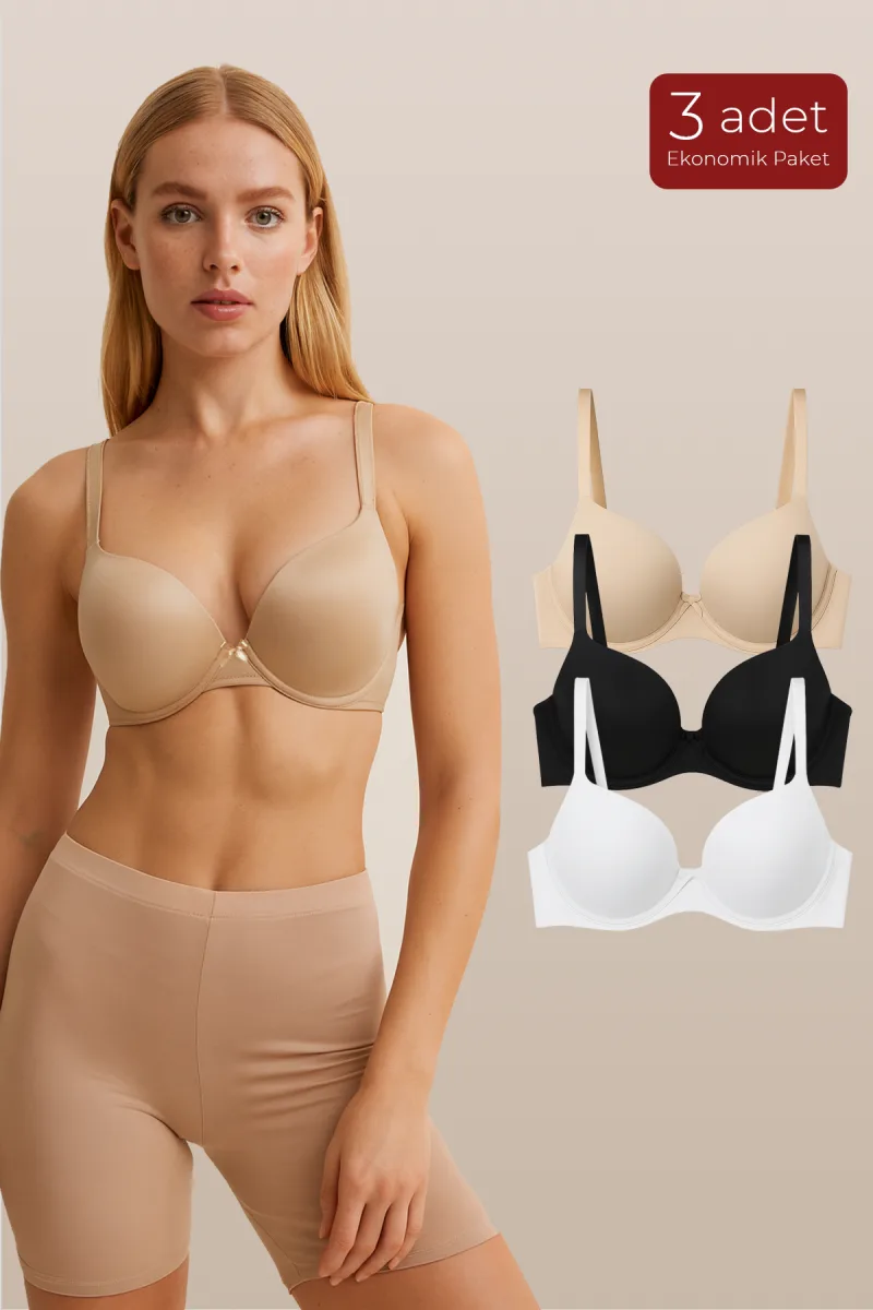 Kadın Basic B Kap Dolgusuz Sütyen 3'lü Paket – Rahat & Şık İç Giyim | Asorti 002