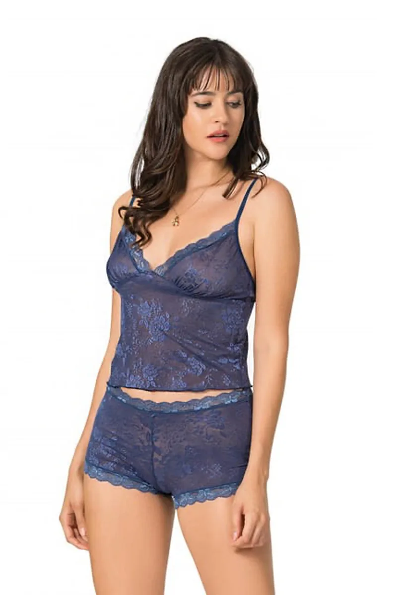 Kadın Dantel Askılı Şort  Babydoll Takım | Lacivert 9051