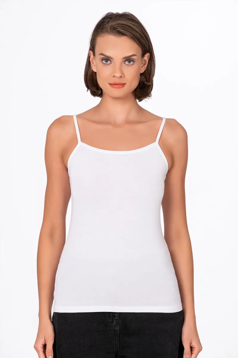 Kadın Esnek Rahat Biyeli İp Askılı Pamuklu Modal Atlet | Beyaz K24264