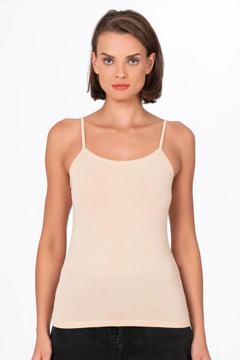 Kadın Esnek Rahat Biyeli İp Askılı Pamuklu Modal Atlet | Ten K24264