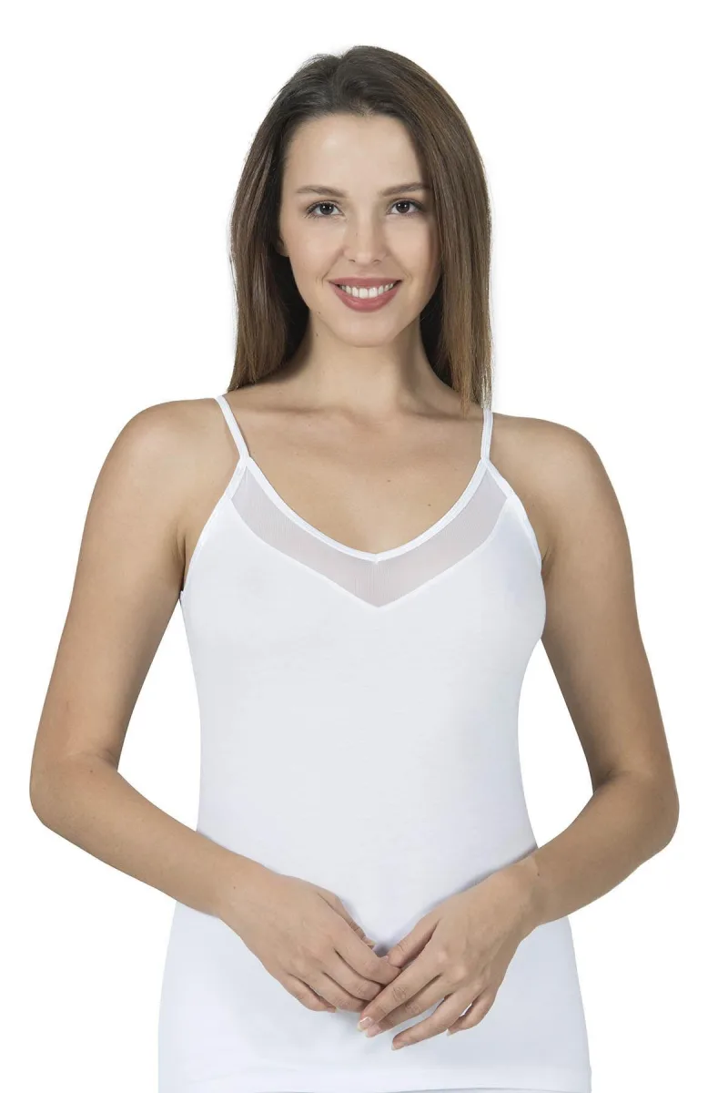 Kadın İnce Askılı Tüllü Modal Atlet | Beyaz K22813