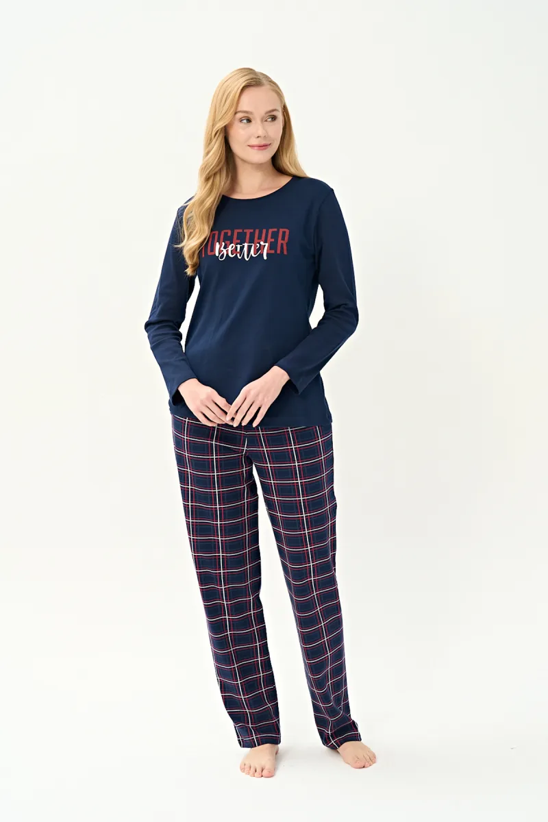 Kadın İnterlok Eşli Bisiklet Yaka Pijama Takım | Lacivert 3251