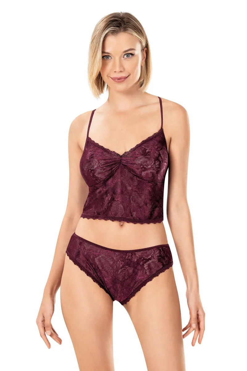 Kadın Jakarlı Dantel Büstiyer Külot Takım | Bordo 9151