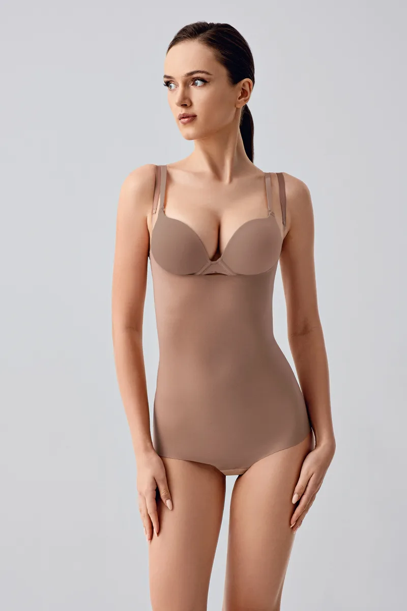 Kadın Lazer Kesim Askılı Slip Korse | Cappuccino 9240