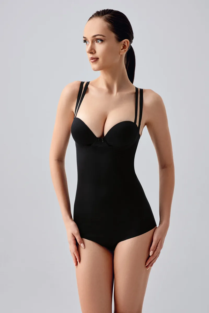 Kadın Lazer Kesim Askılı Slip Korse | Siyah 9240