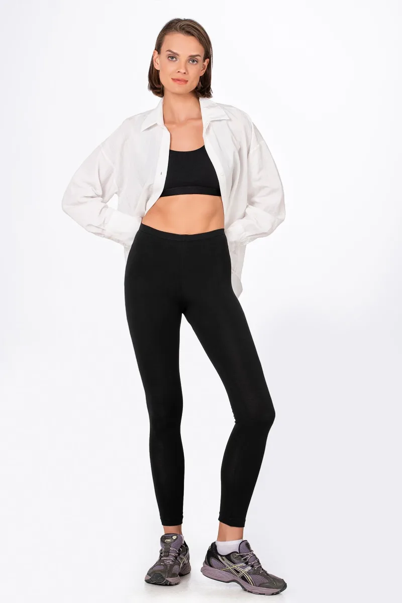 Kadın Likralı Süprem Düz Uzun Tayt Siyah