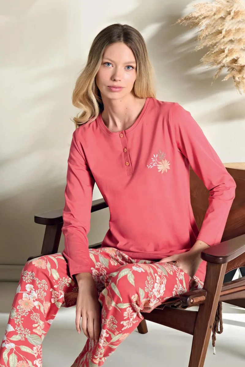 Kadın Likralı Süprem Önü Patlı Pijama Takımı | Kırmızı 3120