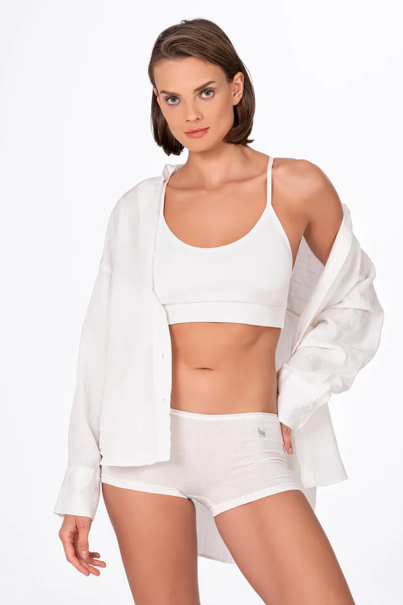 Kadın Modal Pamuklu Yumuşak Boxer Şort | Ekru K23920