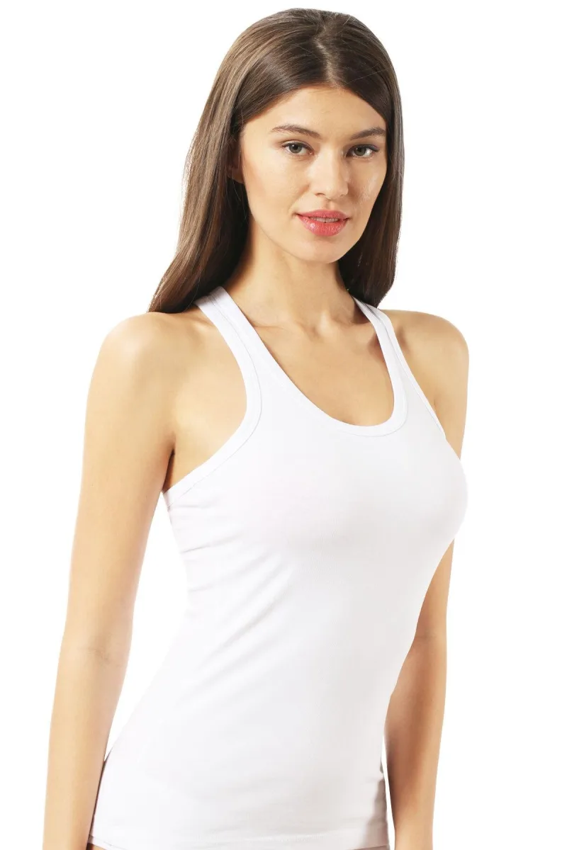 Kadın Pamuklu Likralı Kalın Askılı Sporcu Atlet Beyaz