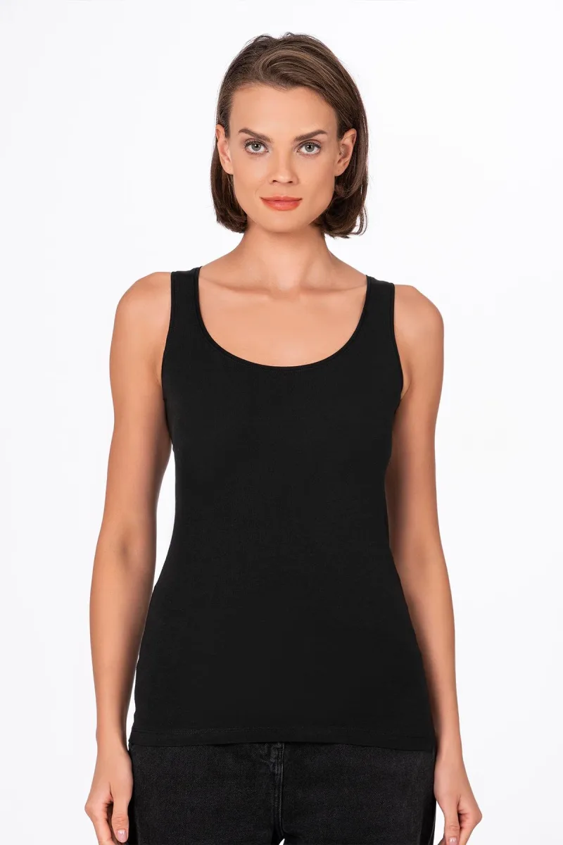 Kadın Pamuklu Likralı Süprem Esnek Kalın Askılı Atlet Siyah