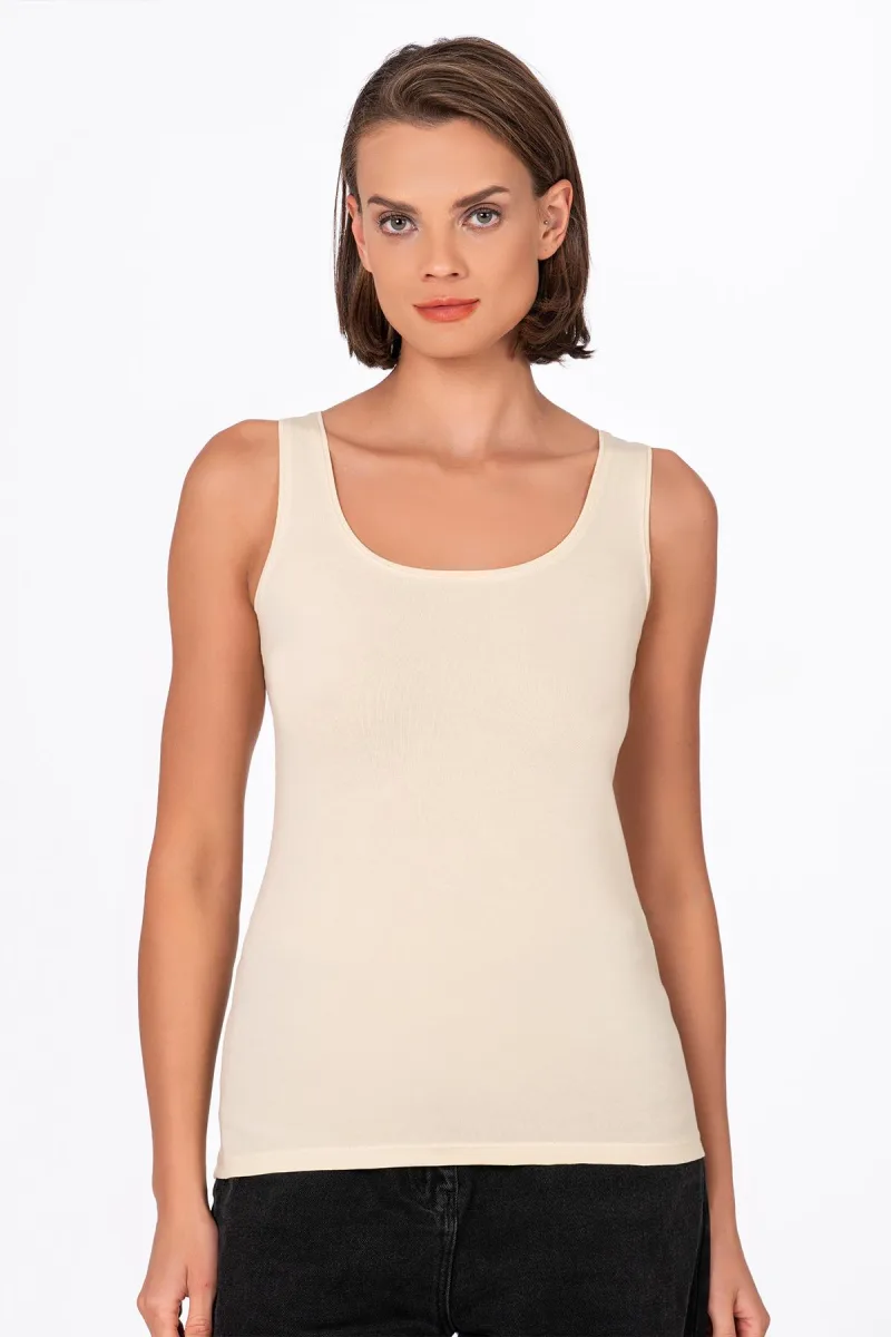 Kadın Pamuklu Likralı Süprem Esnek Kalın Askılı Atlet Ten