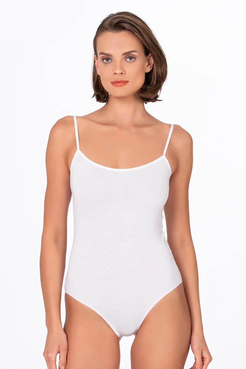 Kadın Pamuklu Likralı Süprem İnce Askılı Kancalı Çıtçıtlı Body Zıbın | Beyaz K0603