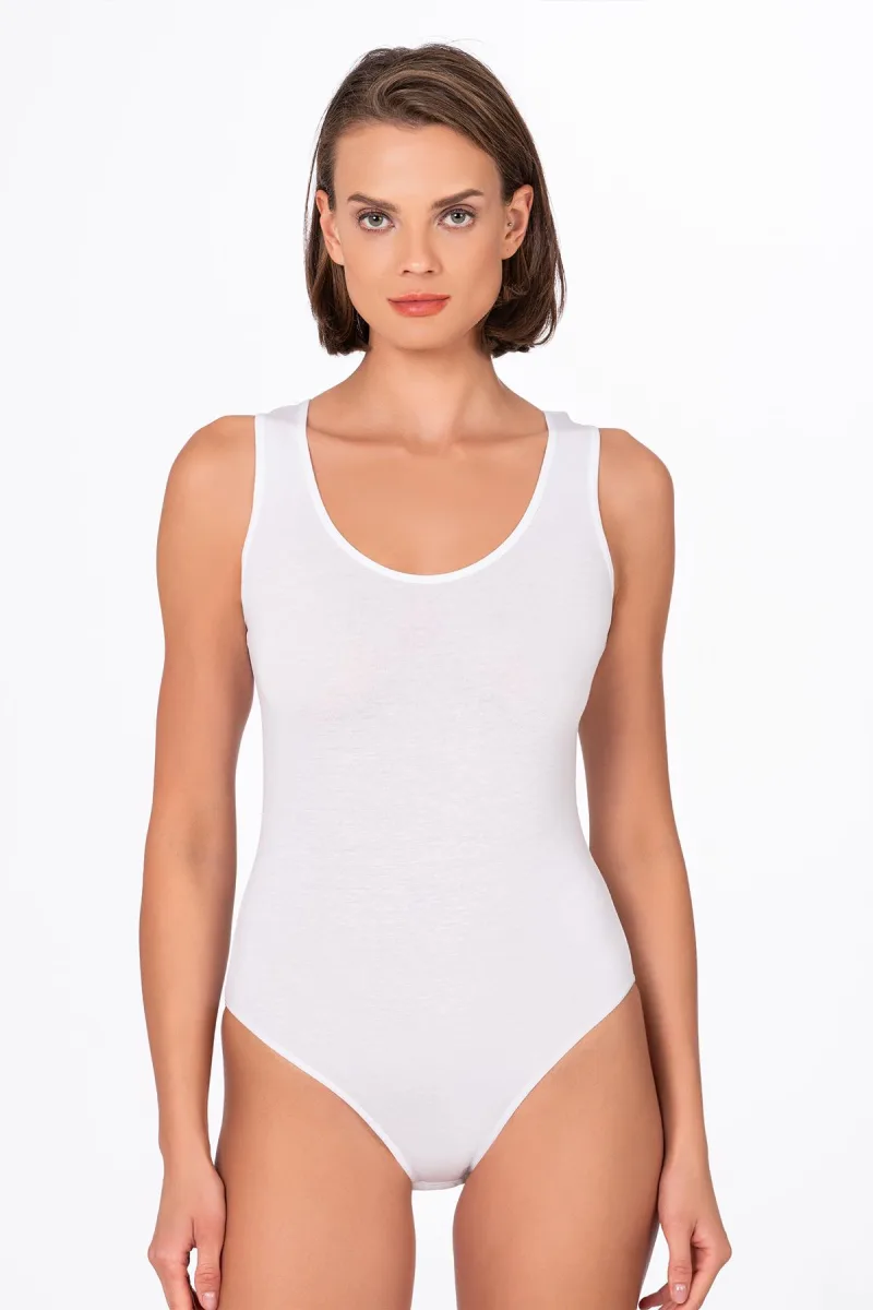 Kadın Pamuklu Likralı Süprem Kalın Askılı Kancalı Çıtçıtlı Body Zıbın | Beyaz K0602