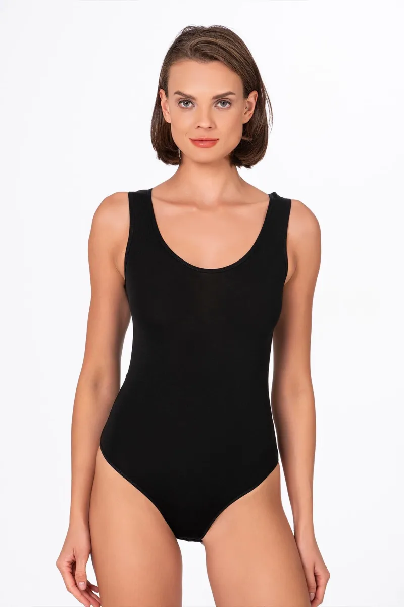 Kadın Pamuklu Likralı Süprem Kalın Askılı Kancalı Çıtçıtlı Body Zıbın | Siyah K0602