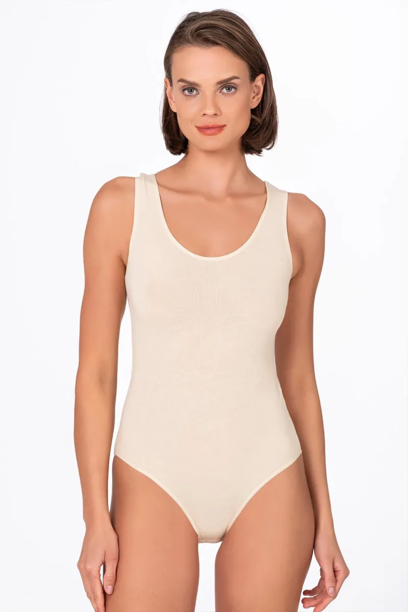 Kadın Pamuklu Likralı Süprem Kalın Askılı Kancalı Çıtçıtlı Body Zıbın | Ten K0602