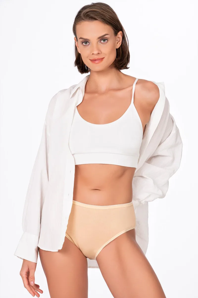 Kadın Pamuklu Likralı Süprem Yüksek Bel Bato Külot | Ten K6121