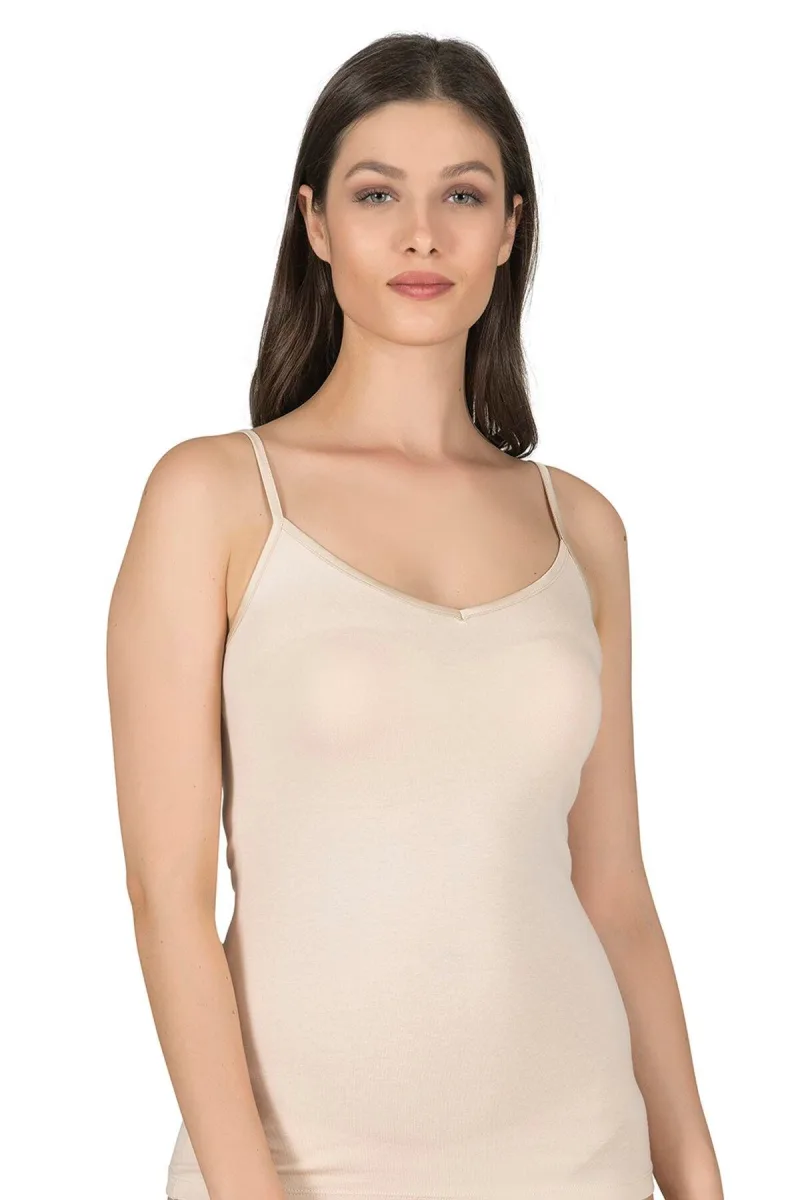 Kadın Pamuklu Modal Esnek Saten Biyeli İnce Askılı Atlet Ten