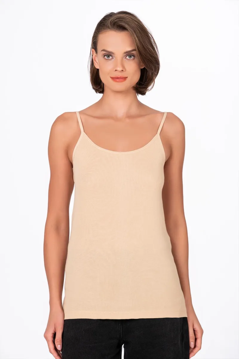 Kadın Pamuklu Ribana Esnek İp Askılı Örme Atlet | Ten K0107