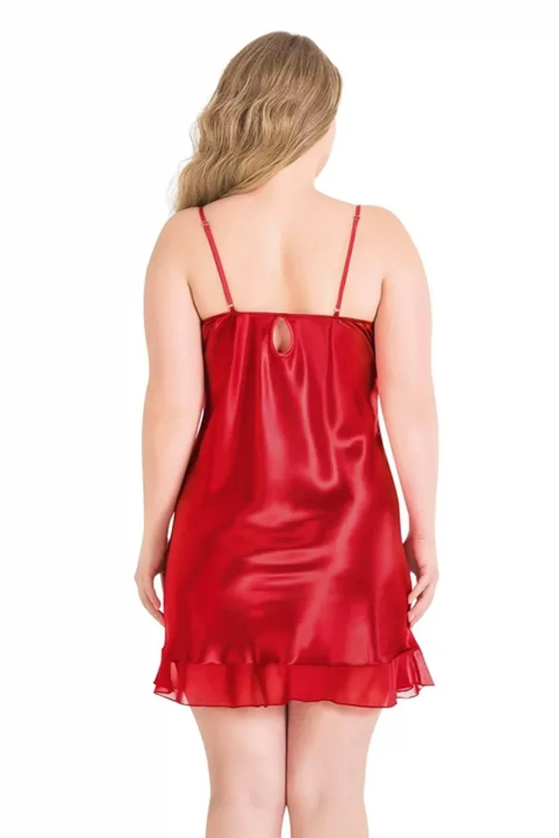 Kadın Saten Dantelli Tül Detay Cut Out Mini Gecelik | Kırmızı 2067