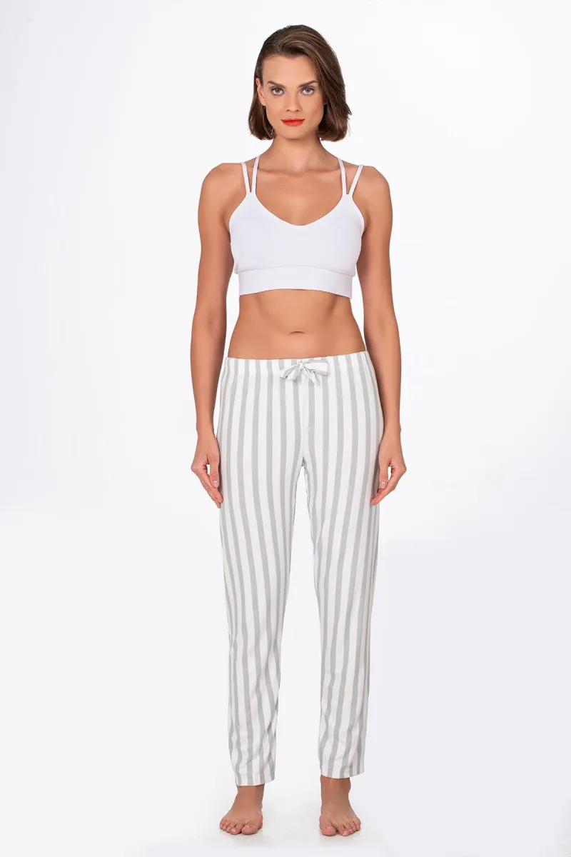 Kadın Süet Çizgili Pijama Tek Alt
