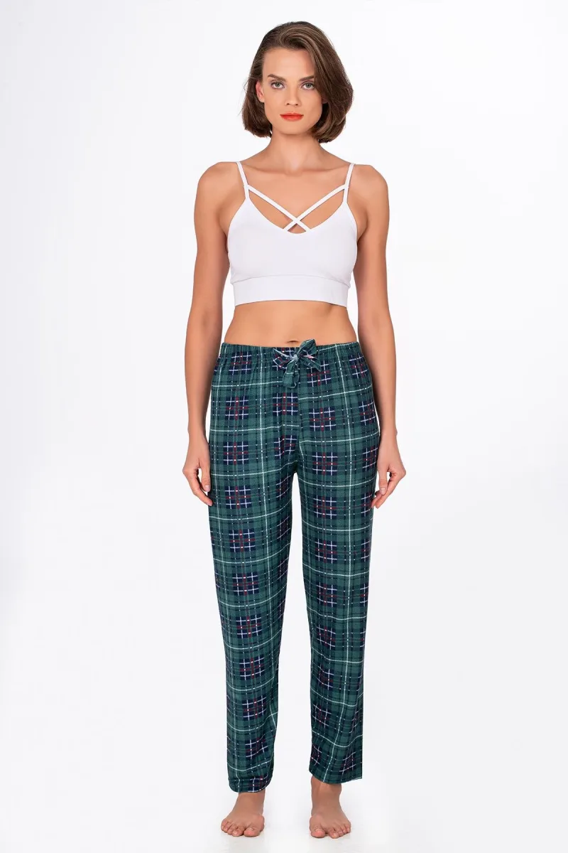 Kadın Süet Kareli Pijama Tek Alt