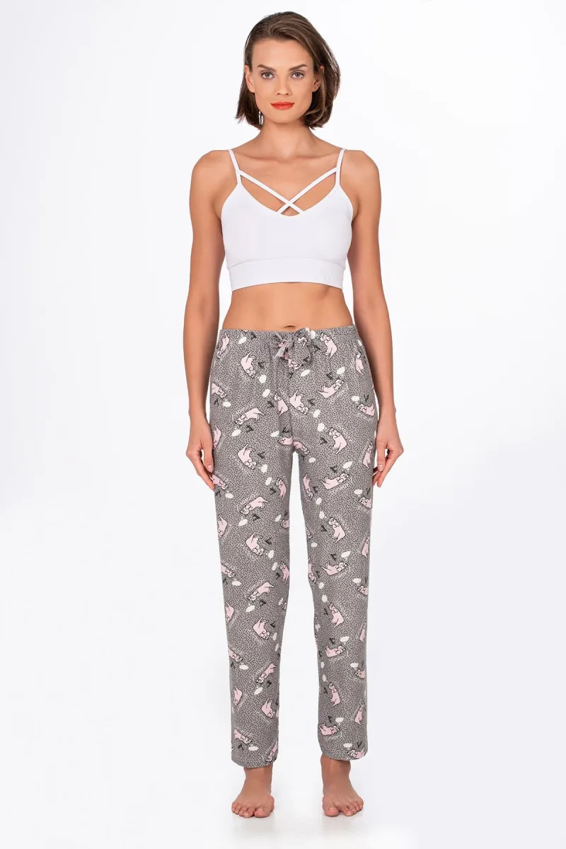 Kadın Süet Kedi Desenli Pijama Tek Alt