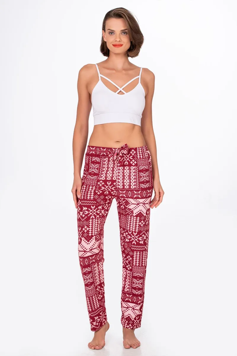 Kadın Süet Kış Desenli Pijama Tek Alt