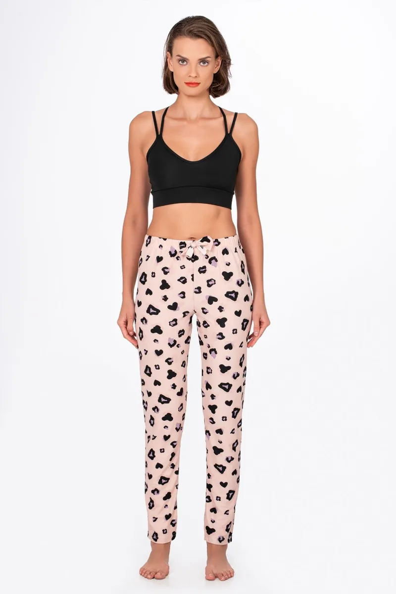 Kadın Süet Leopar Desenli Pijama Tek Alt