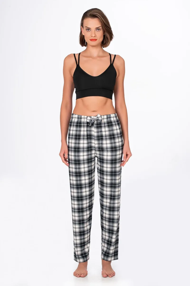 Kadın Süet Siyah Kareli Pijama Tek Alt