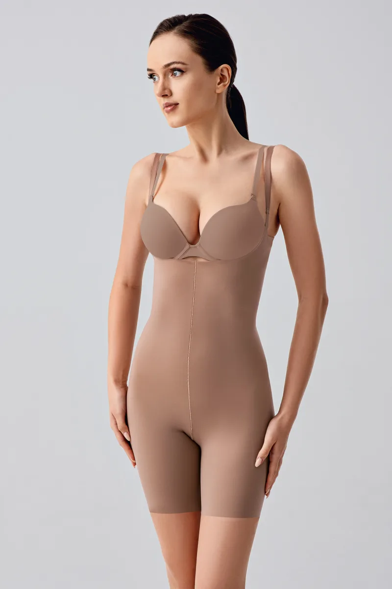 Kadın Toparlayıcı Askılı Şort Korse | Cappuccino 9230-A