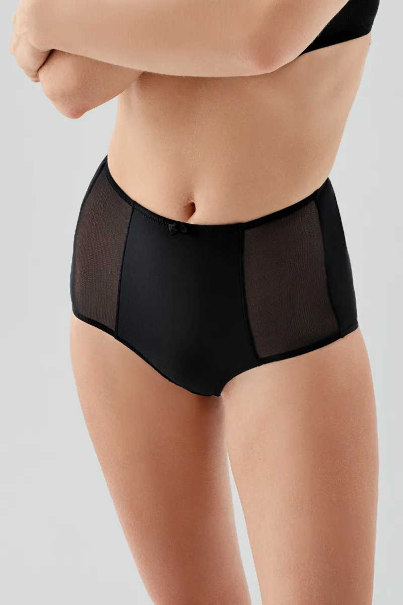 Kadın Tül Detay Yüksel Bel Korseli Bato Külot | Siyah 9304