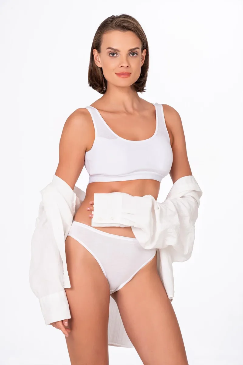 Kadın Viskon Esnek Rahat Slip Külot | Beyaz K23926