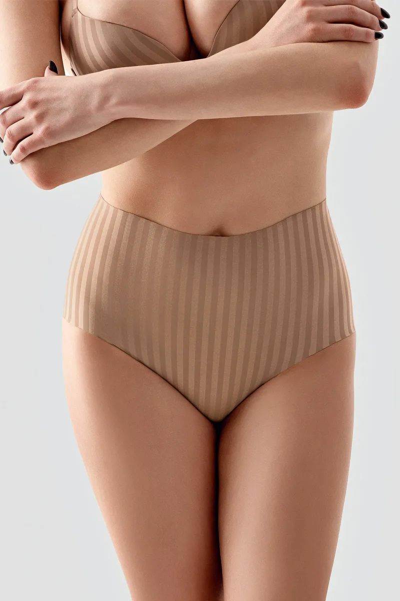 Kadın Yüksek Bel Seamless Şerit Efektli Toparlayıcı Bato Külot | Cappuccino 9211
