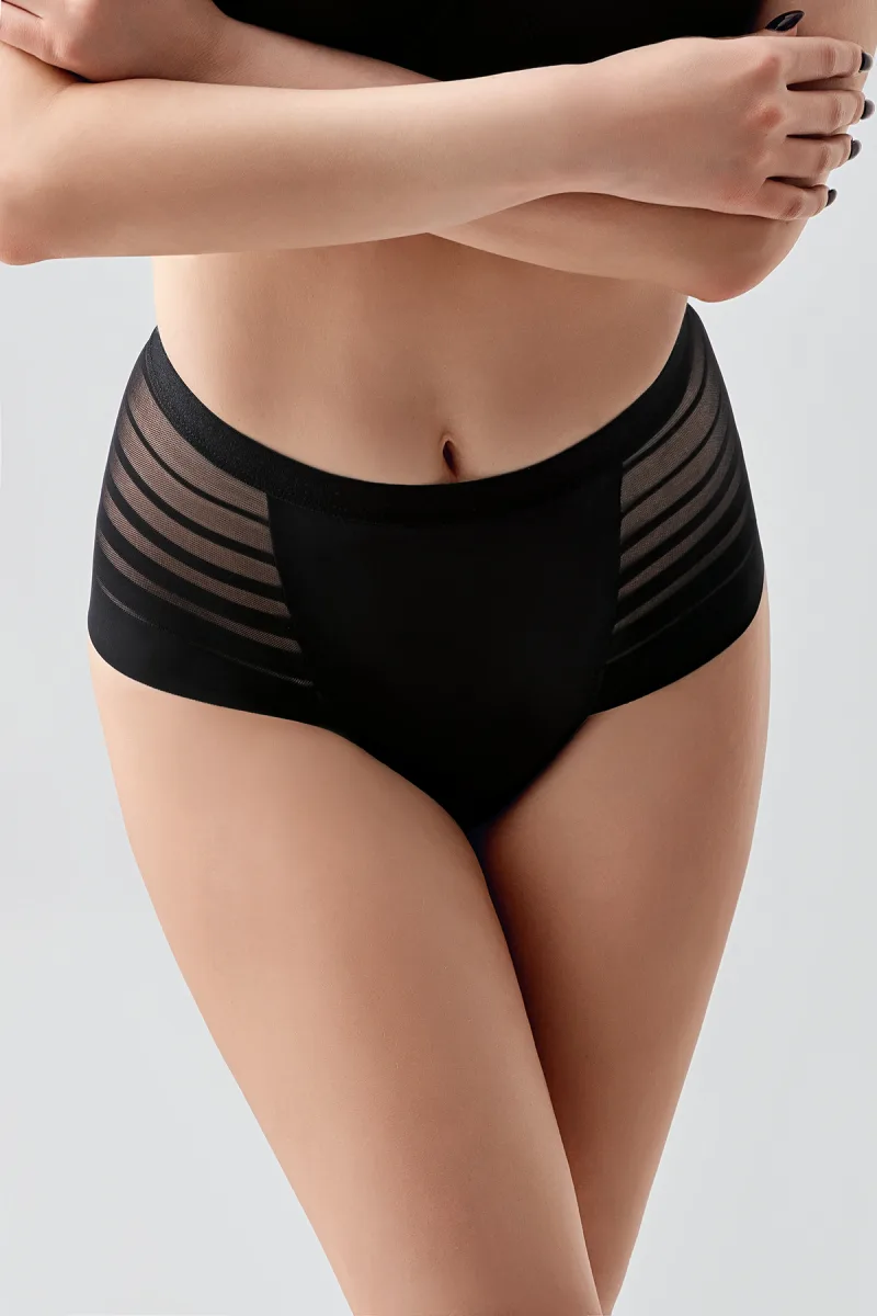 Kadın Yüksek Bel Tül Detay Brazilian Külot | Siyah 9302-A
