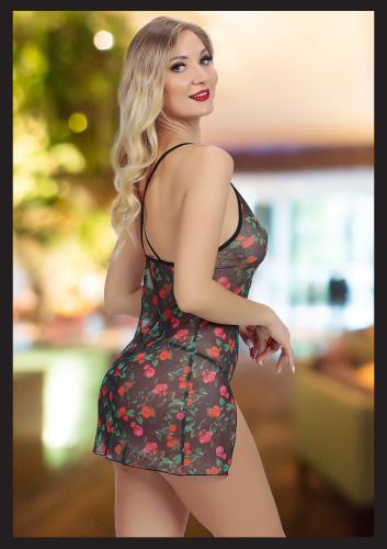 She's Transparan Yırtmaçlı Çiçek Desenli Uzun Gecelik - Zarif Tasarım